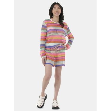 No Boundaries Women's Tie Front Crochet Shorts Coverup, Sizes XXS - XL