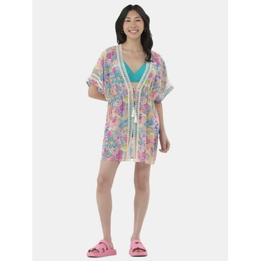 No Boundaries Women's Tie Front Duster Coverup, Sizes XXS-XXL