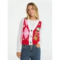 thumbnail image 1 of No Boundaries V-Neck Button Front Christmas Vest, Women’s, 1 of 5