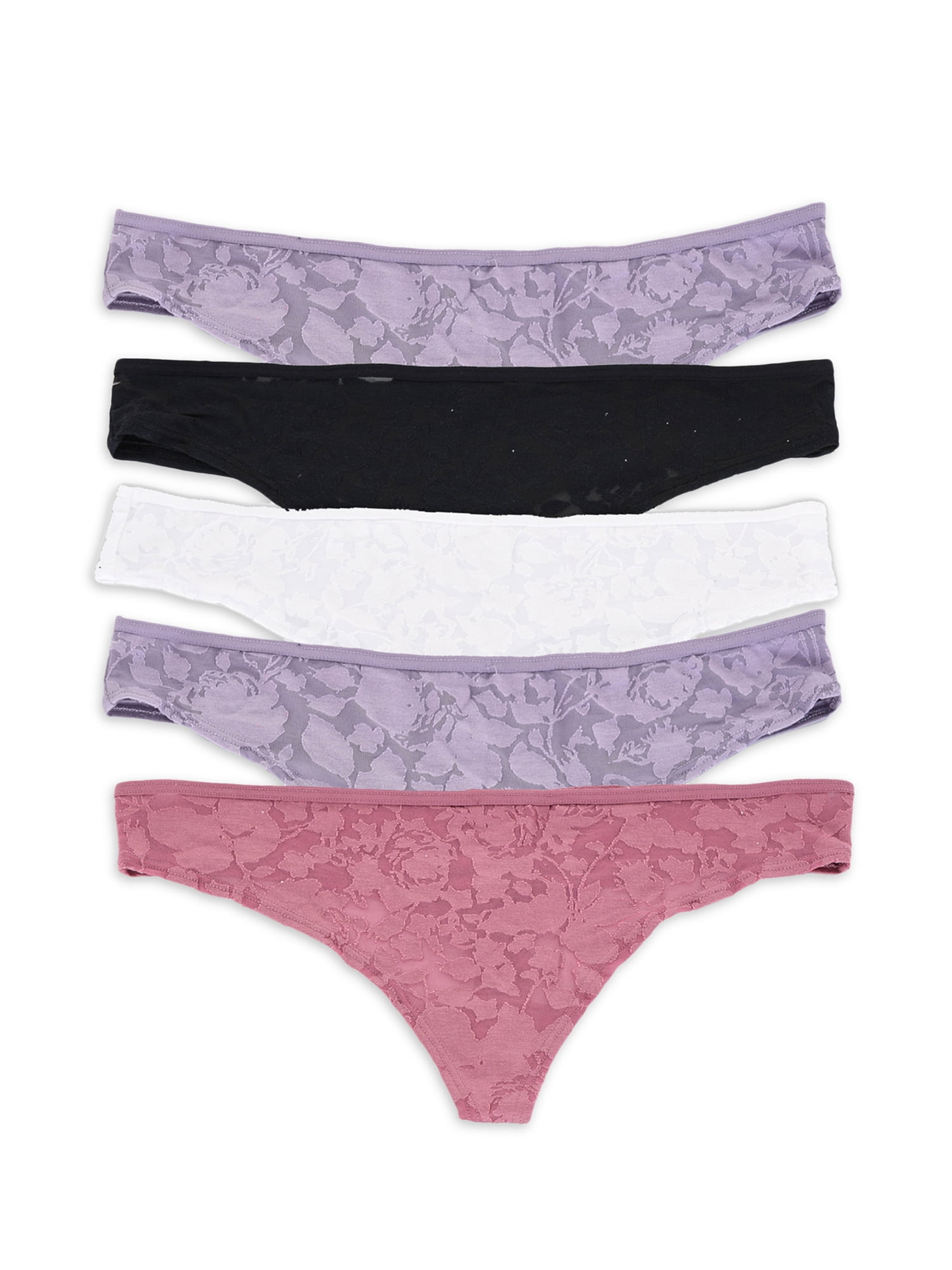 No Boundaries Women's Ultrasoft Thong Panties, 5-Pack