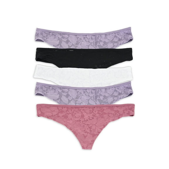 No Boundaries Women's Ultrasoft Thong Panties, 5-Pack