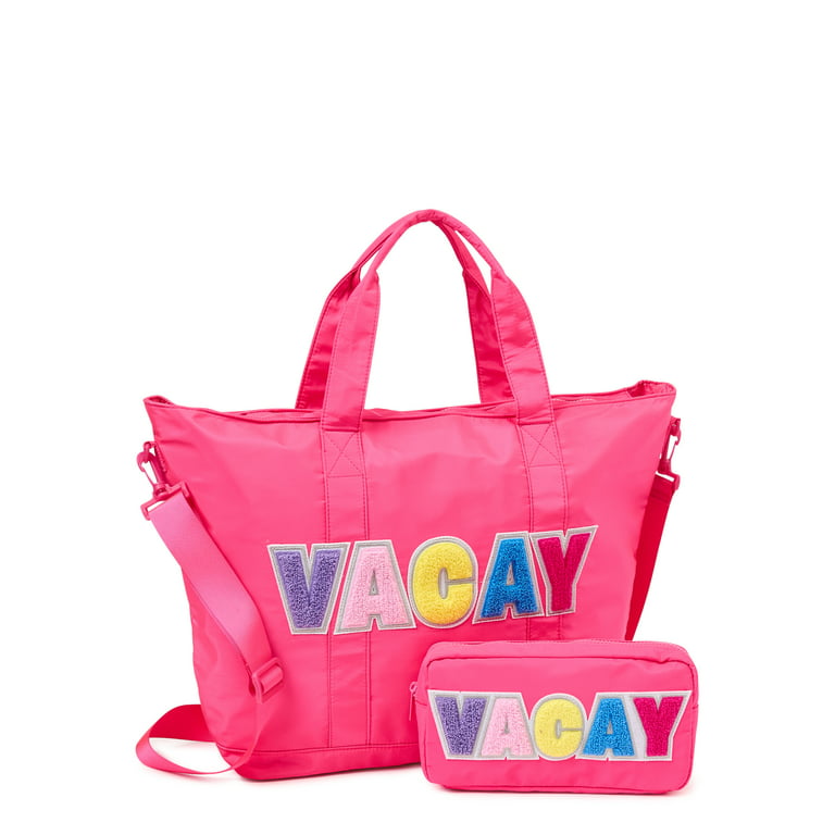 No Boundaries Women's Vacay Tote Bag and Pouch, 2-Piece Set Fuchsia Sezzle  