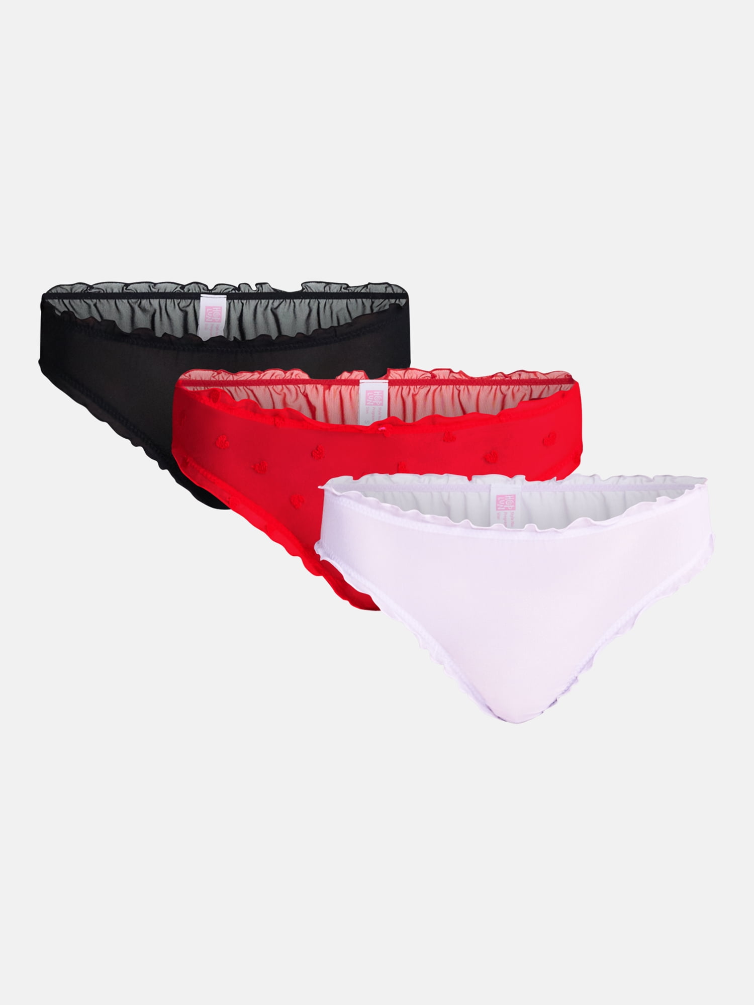 No Boundaries Low Rise Mesh Bikini Panties, 3 Pack, Women’s XS-XXXL