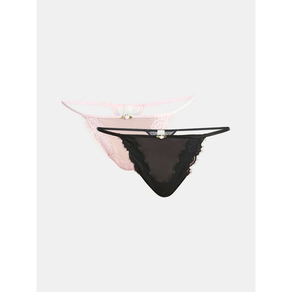 No Boundaries Valentine's Day Sheer Micro Thong Panties, 2-Pack, Women's