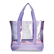 No Boundaries Women's Vinyl Beach Tote Bag with Mesh Bottom, Purple Fusion