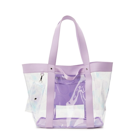 No Boundaries Women's Vinyl Beach Tote with Removable Glasses Case, Purple