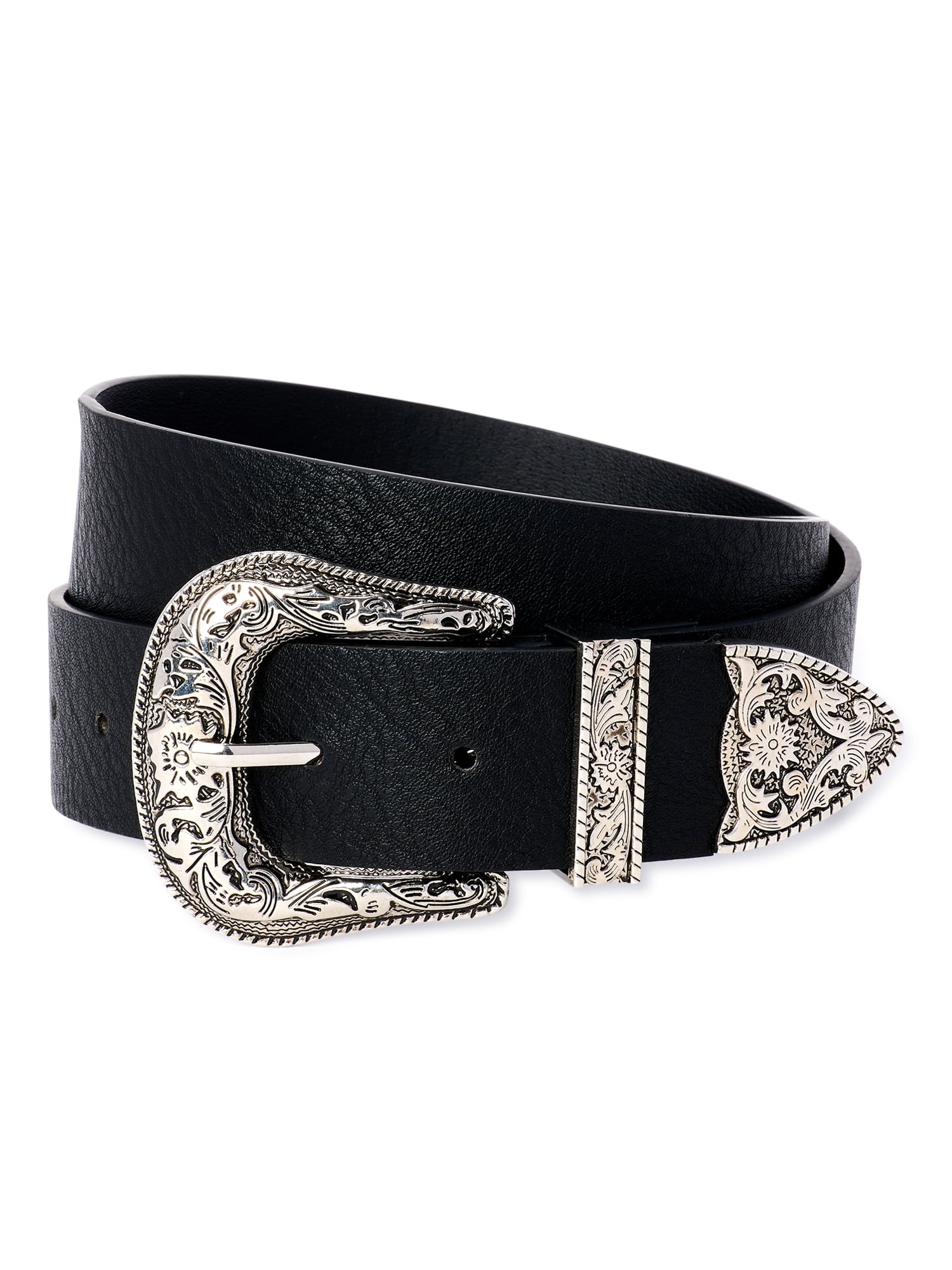 No Boundaries Women's Western Buckled Decorative Belt, Black