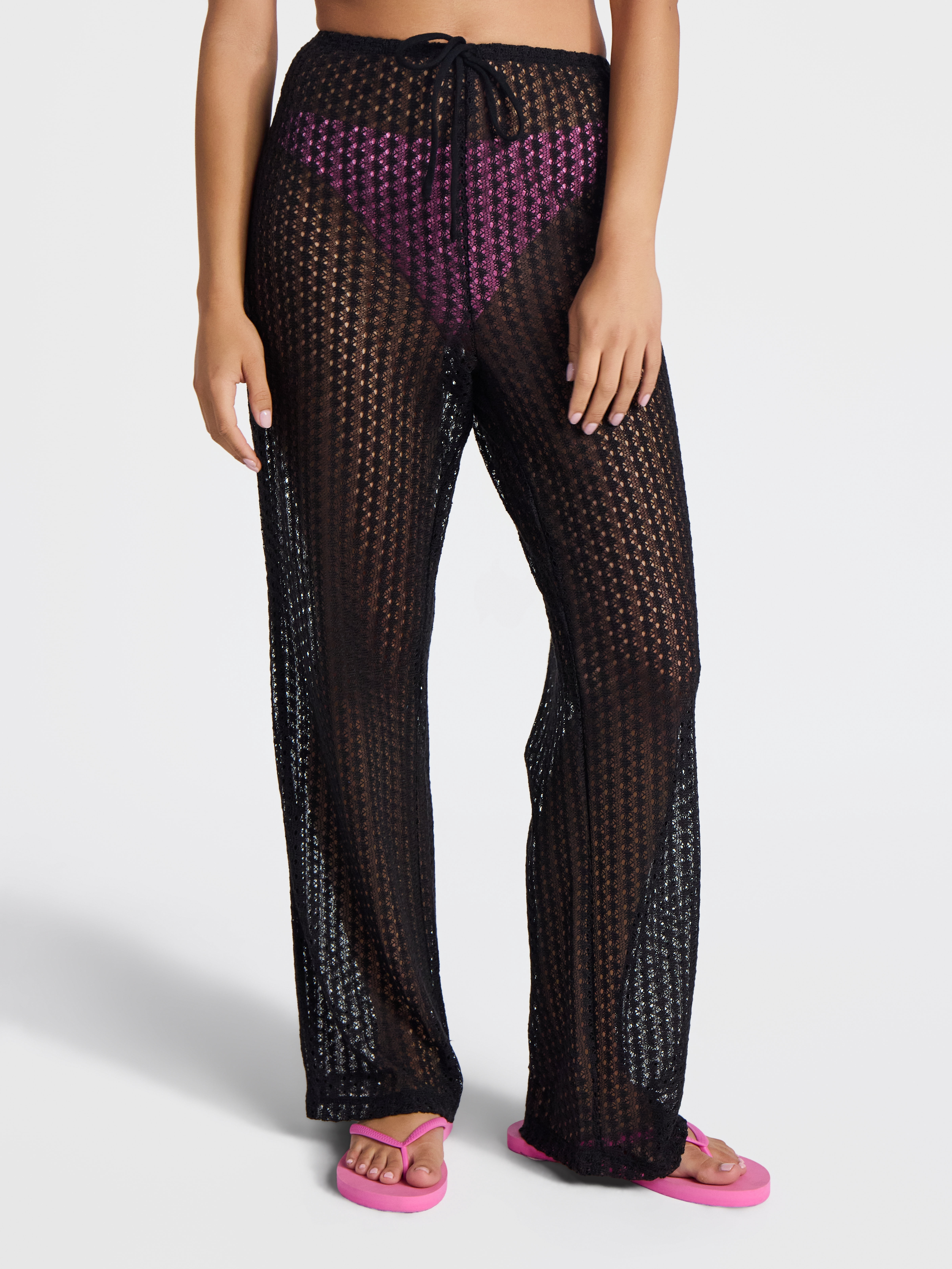 No Boundaries Crochet Wide Leg Pants Swim Coverup, Women's