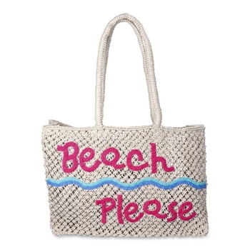 No Boundaries Women's Woven Beach Tote Bag, Natural Beach