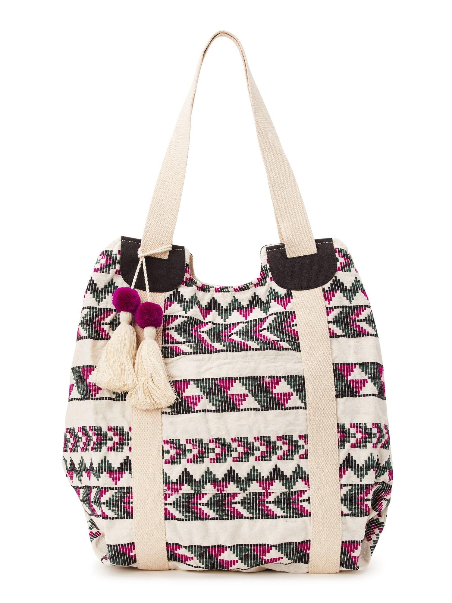 No Boundaries Women's Woven Beach Tote Handbag, Purple