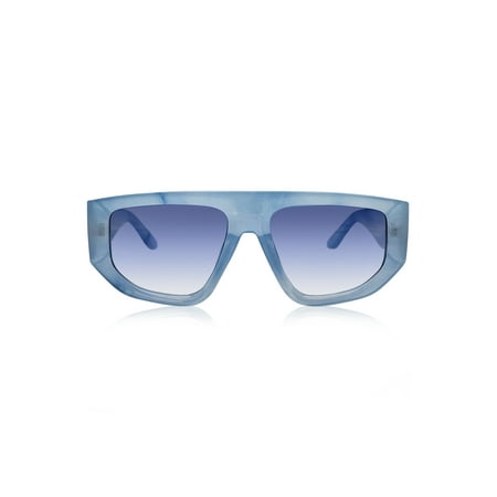 No Boundaries Women's Zone Out Blue Watercolor Plastic Sunglasses with Green Neoprene Pouch, Blue