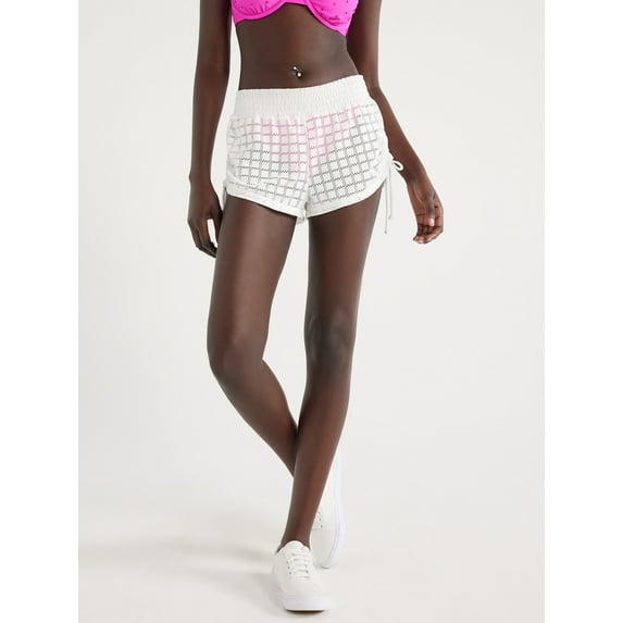 No Boundaries Women's and Women's Plus Crochet Swim Coverup Shorts, Sizes XXS-XXL