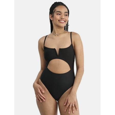 No Boundaries Women's Cutout V-Wire One-Piece Swimsuit, Sizes XXS - XXL