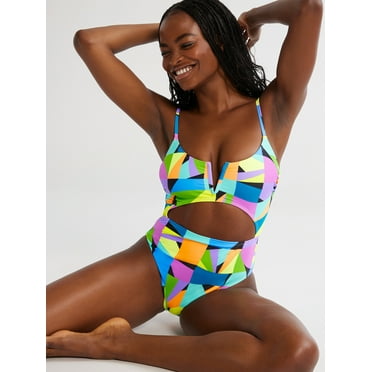 No Boundaries Women's Cutout V-Wire One-Piece Swimsuit, Sizes XXS - XXL