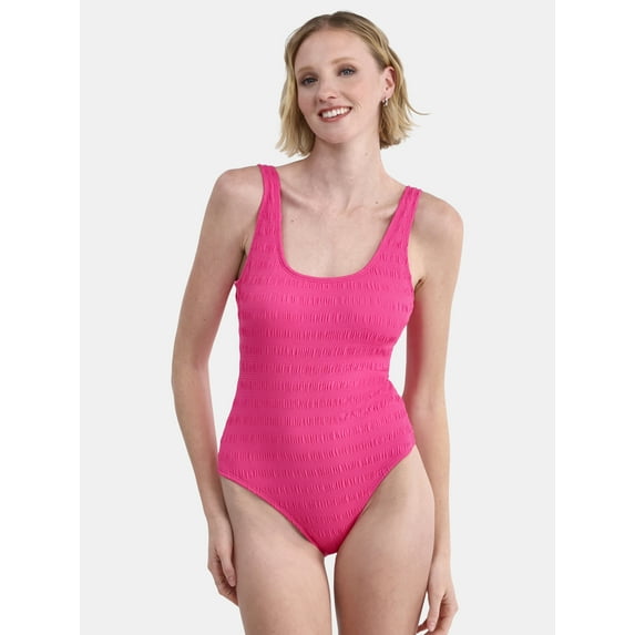No Boundaries Women's and Women's Plus Scoop Neck Smocked One Piece Swimsuit, Sizes XXS-XXL