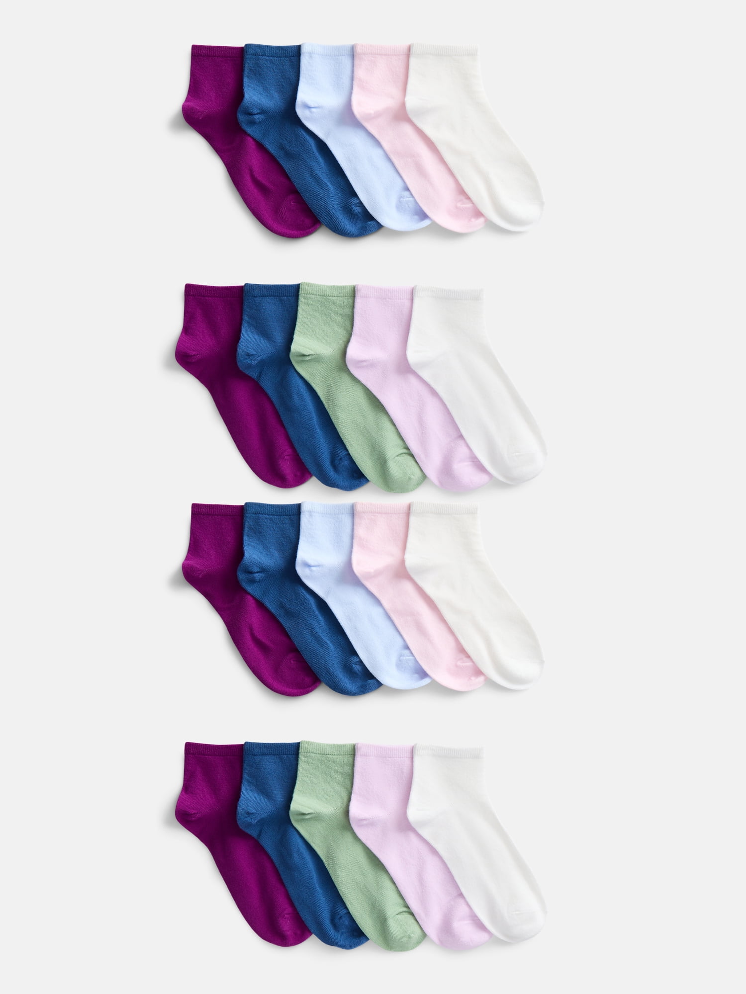No Boundaries Women's Ankle Cut Socks, 20 Pack, Shoe Size 4-10