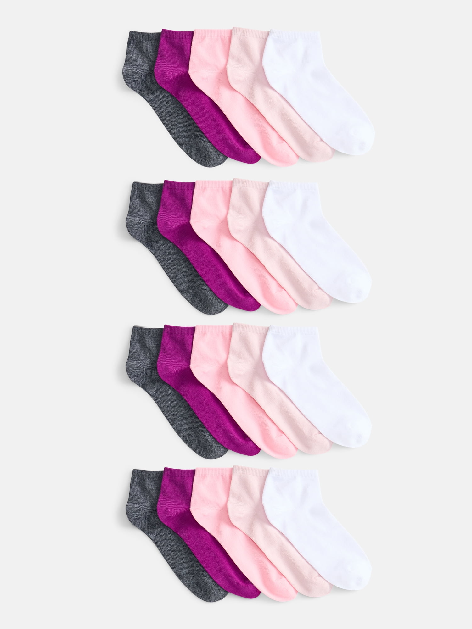 No Boundaries Women's Ankle Cut Socks, 20 Pack, Shoe Size 4-10