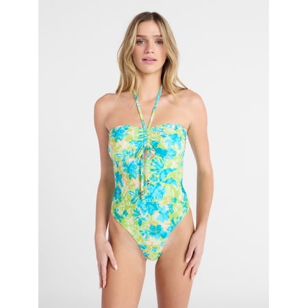 No Boundaries Halter Bandeau One Piece Swimsuit, Women's XXS-XXL