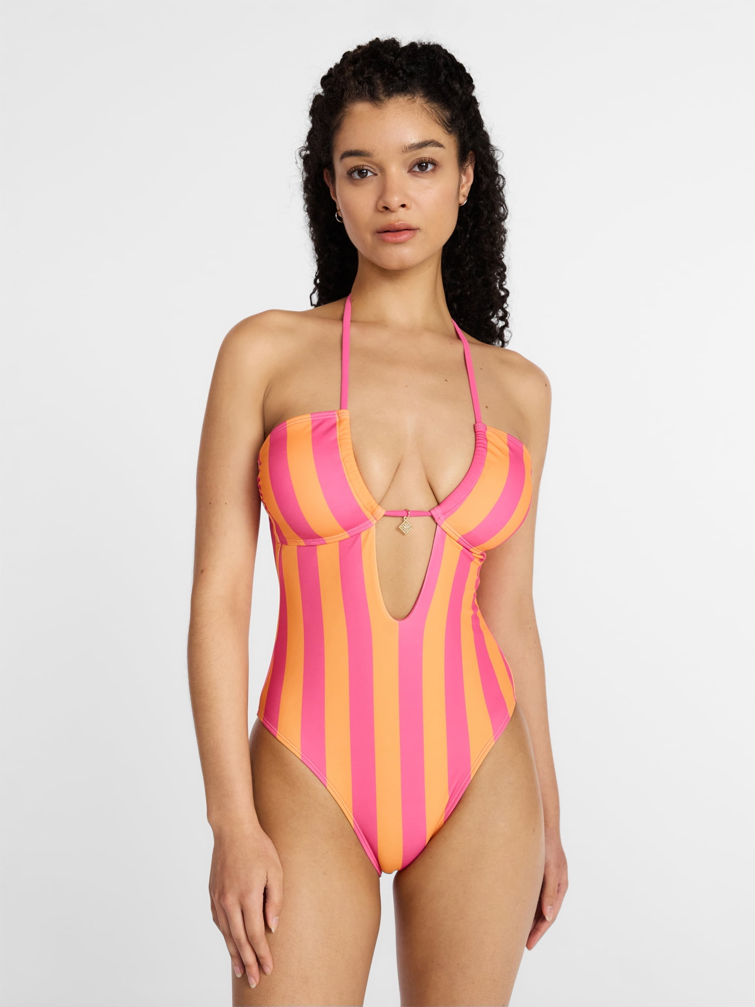 No Boundaries Halter Cutout One Piece Swimsuit, Women's XXS-XXL