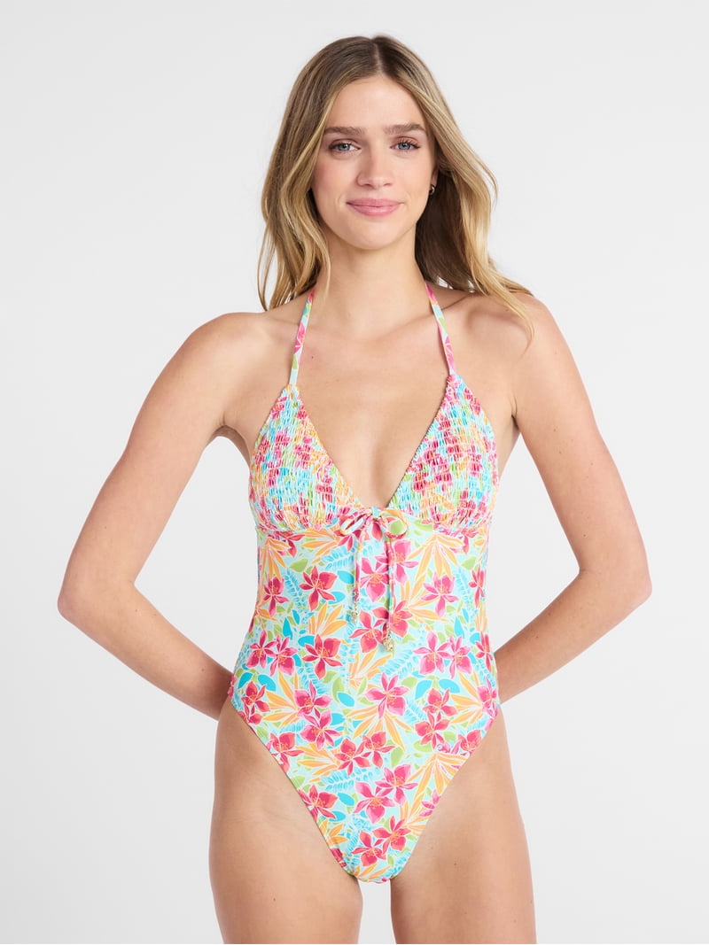 No Boundaries Halter Triangle One Piece Swimsuit, Women's XXS-XXL