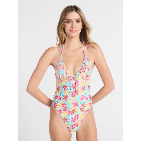 No Boundaries Halter Triangle One Piece Swimsuit, Women's XXS-XXL