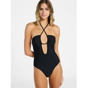 No Boundaries Keyhole Halter One-Piece Swimsuit, Women’s XXS-XXL