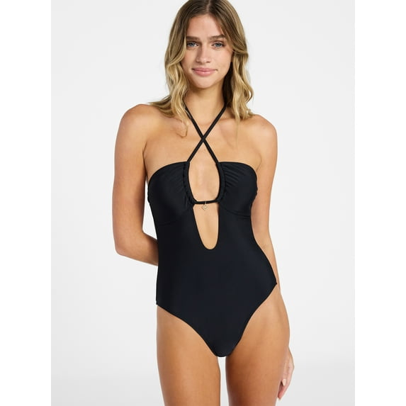 No Boundaries Keyhole Halter One-Piece Swimsuit, Women’s XXS-XXL