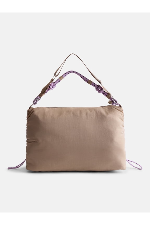 Women’s Large Nylon Tote with Paracord Strap, Tan