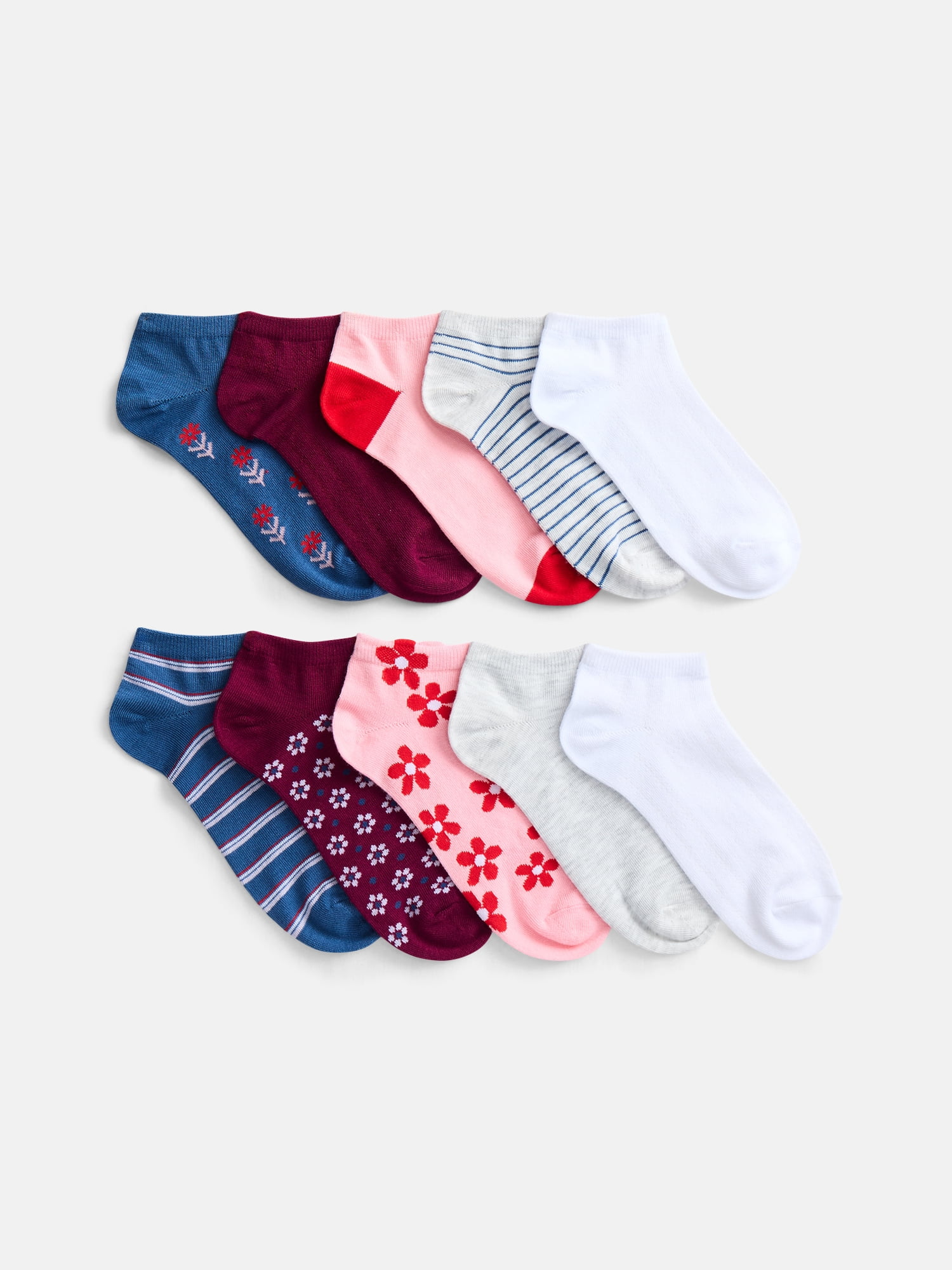 No Boundaries Women’s Low Cut Socks, 10 Pack, Shoe Sizes 4-10