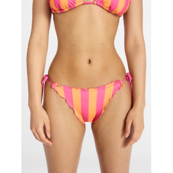 No Boundaries Striped Side Tie Bikini Bottoms, Women's XXS-XXL