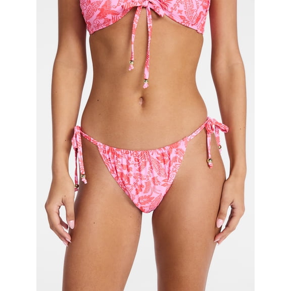 No Boundaries Low Waist Side Tie Bikini Bottoms, Women's XXS-XXL