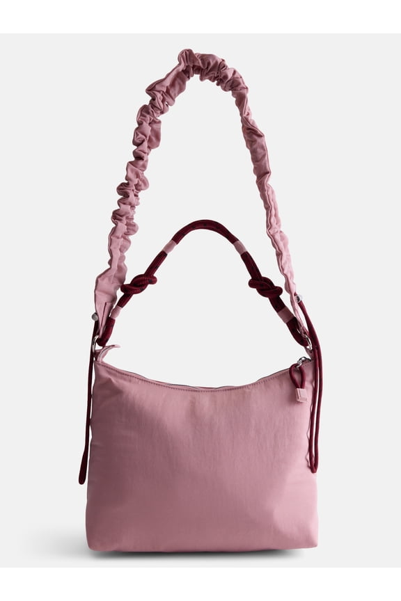 Women’s Medium Nylon Tote with Crossbody Scrunch Strap, Pink