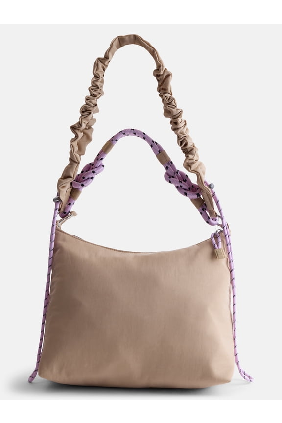 Women’s Medium Nylon Tote with Crossbody Scrunch Strap, Tan