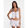 thumbnail image 1 of No Boundaries Open Front Double Tie Ruffle Cotton Coverup, Women’s XXS-XXL, 1 of 5