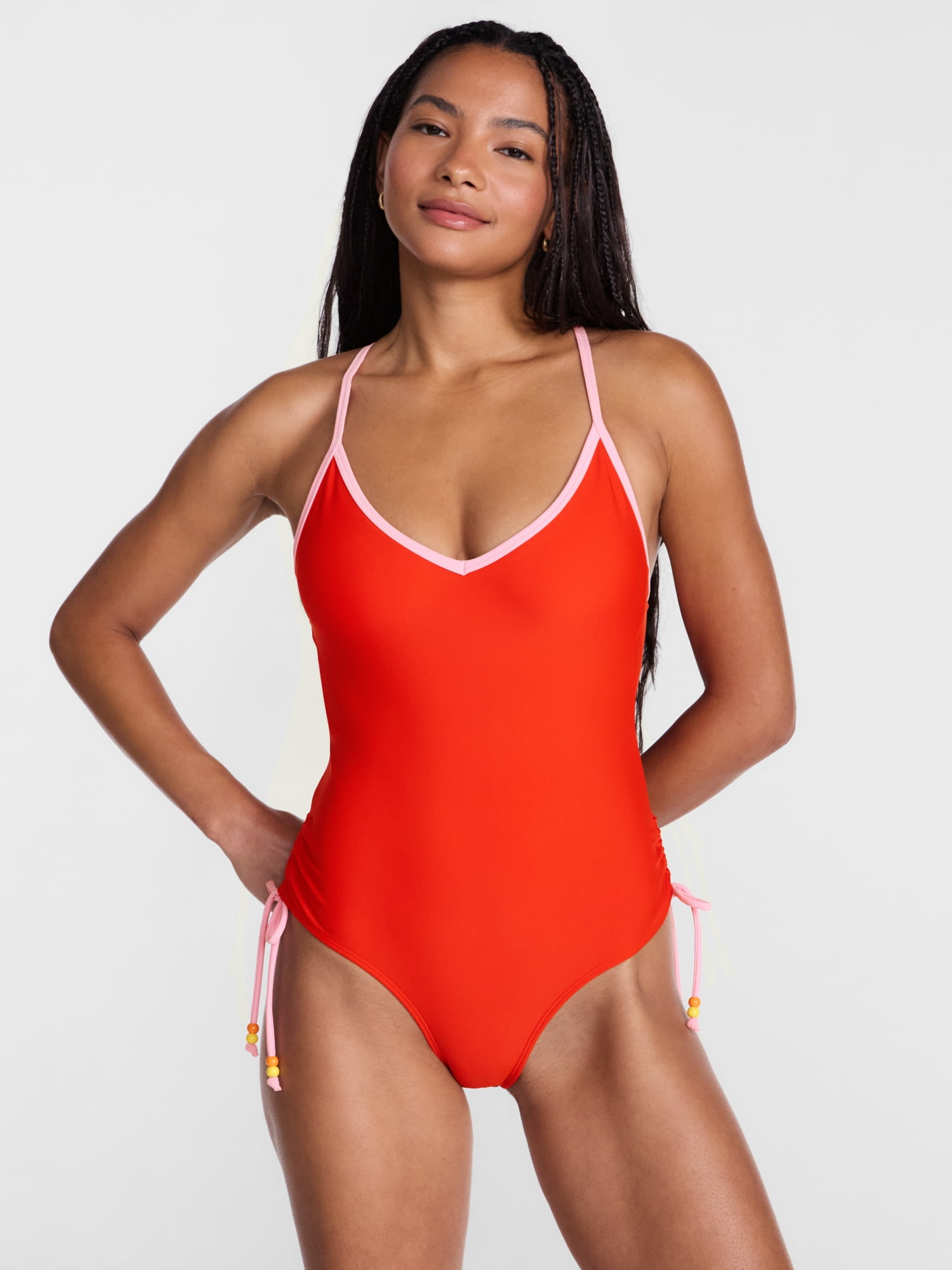No Boundaries Plunge Neck Cheeky One Piece Swimsuit, Women’s XXS-XXL