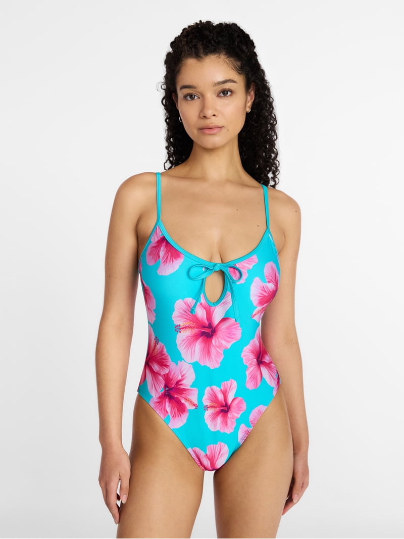 No Boundaries Scoop Neck One Piece Swimsuit with Keyhole, Women's