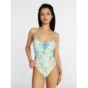 No Boundaries Scoop Neck One Piece Swimsuit with Keyhole, Women's XXS-XXL