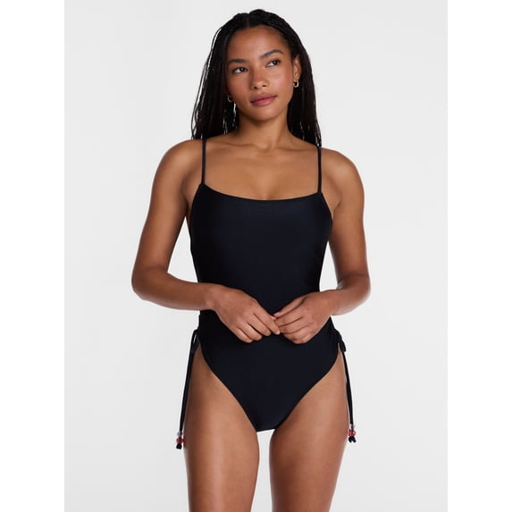 No Boundaries Cinched Cheeky One Piece Swimsuit, Women’s XXS-XXL