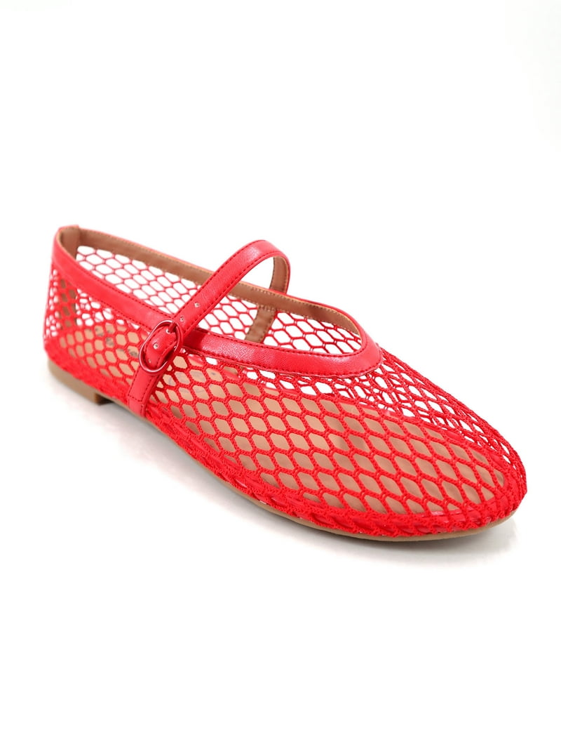 No Boundaries Women's Mesh Mary Jane Fishnet Ballet Flat - Walmart.com
