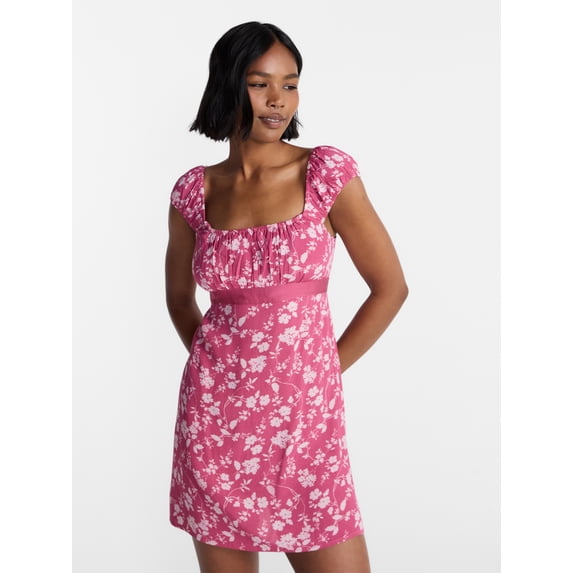 No Boundaries Woven Babydoll Mini Dress, Women’s XXS-XXL