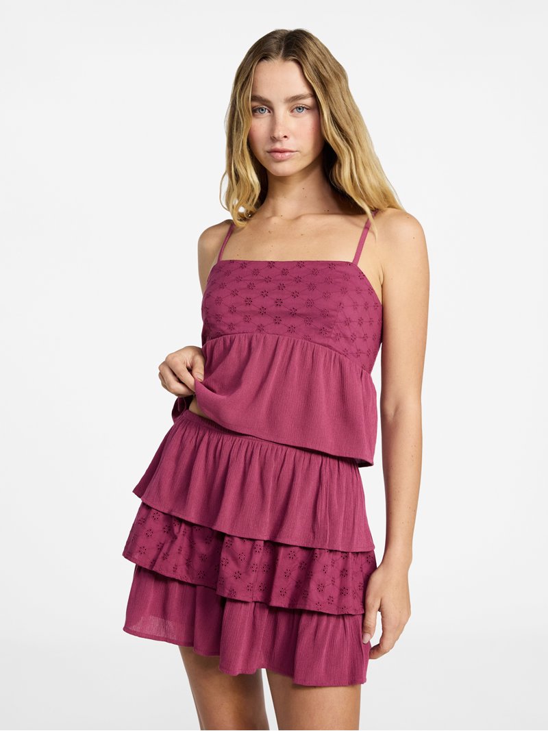 No Boundaries Woven Eyelet Cropped Cami and Mini Skirt Set, 2