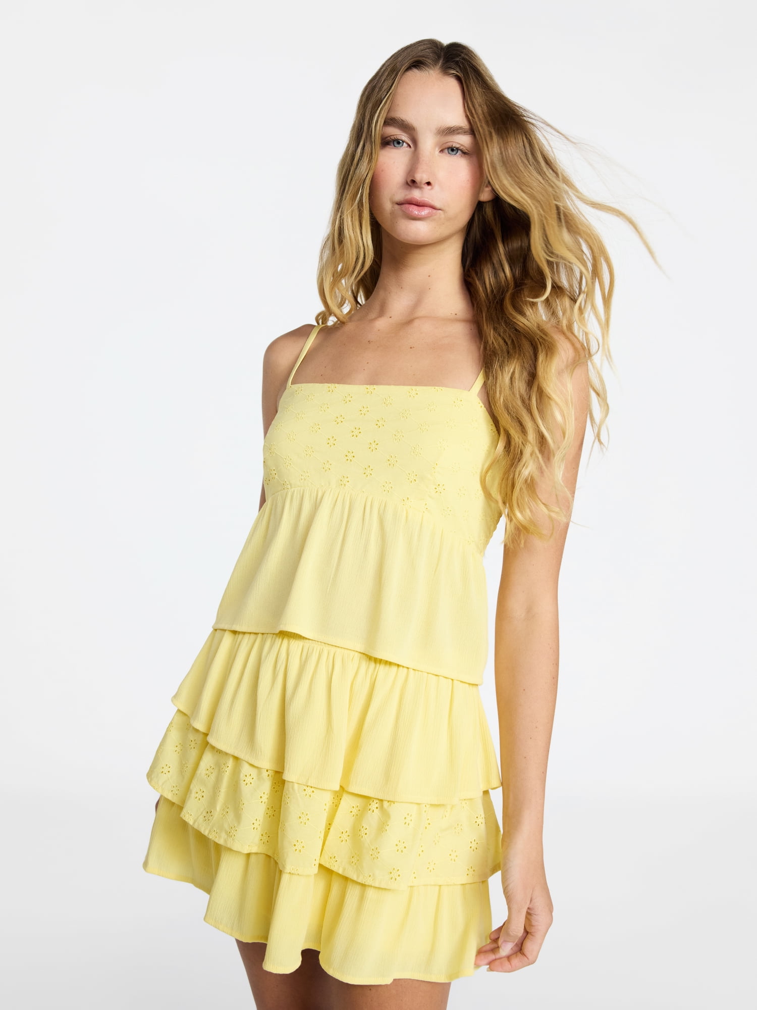 No Boundaries Woven Eyelet Cropped Cami and Mini Skirt Set, 2-Piece, Women's XXS-XXL