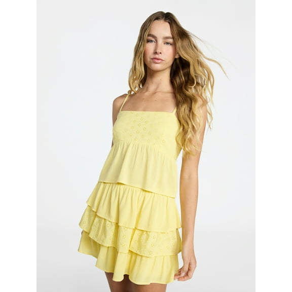 No Boundaries Woven Eyelet Cropped Cami and Mini Skirt Set, 2-Piece, Women's XXS-XXL