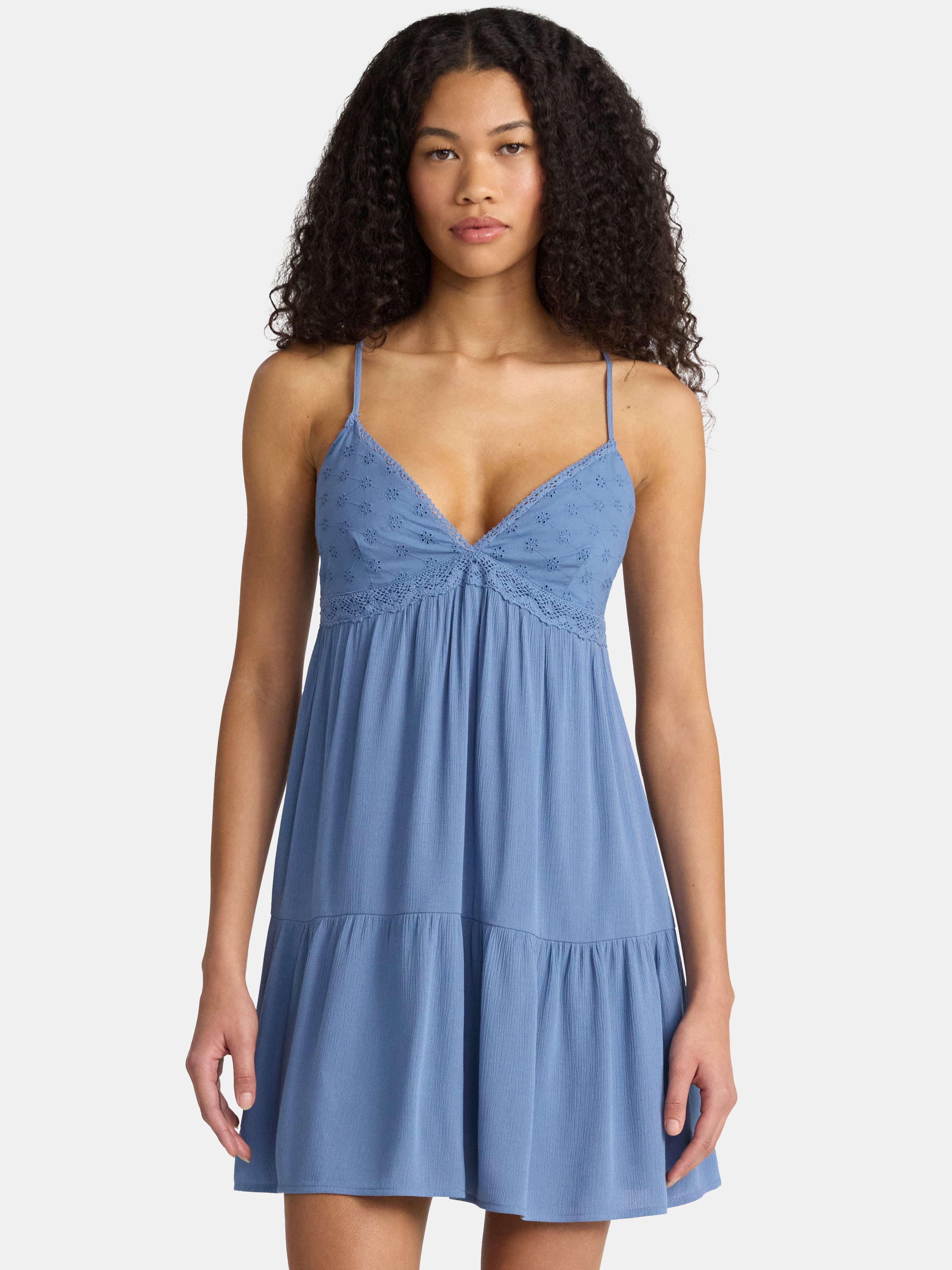no boundaries crochet trim dress No Boundaries Woven Eyelet Mini Dress with Crochet Trim, Women's