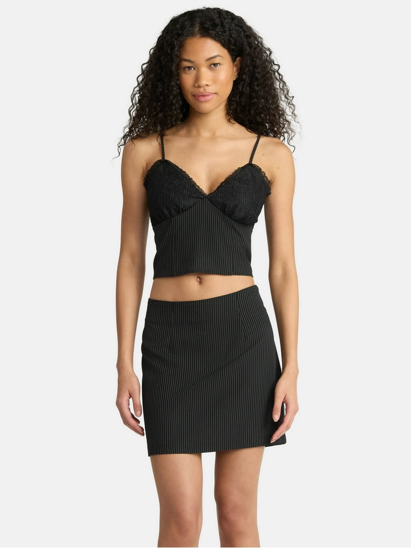 No Boundaries Woven Pinstripe Bustier Top and Mini Skirt Set
