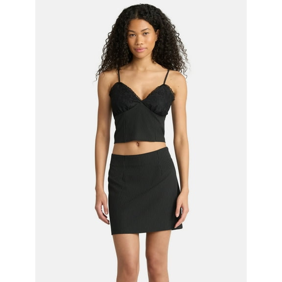No Boundaries Woven Pinstripe Bustier Top and Mini Skirt Set, 2-Piece, Women's