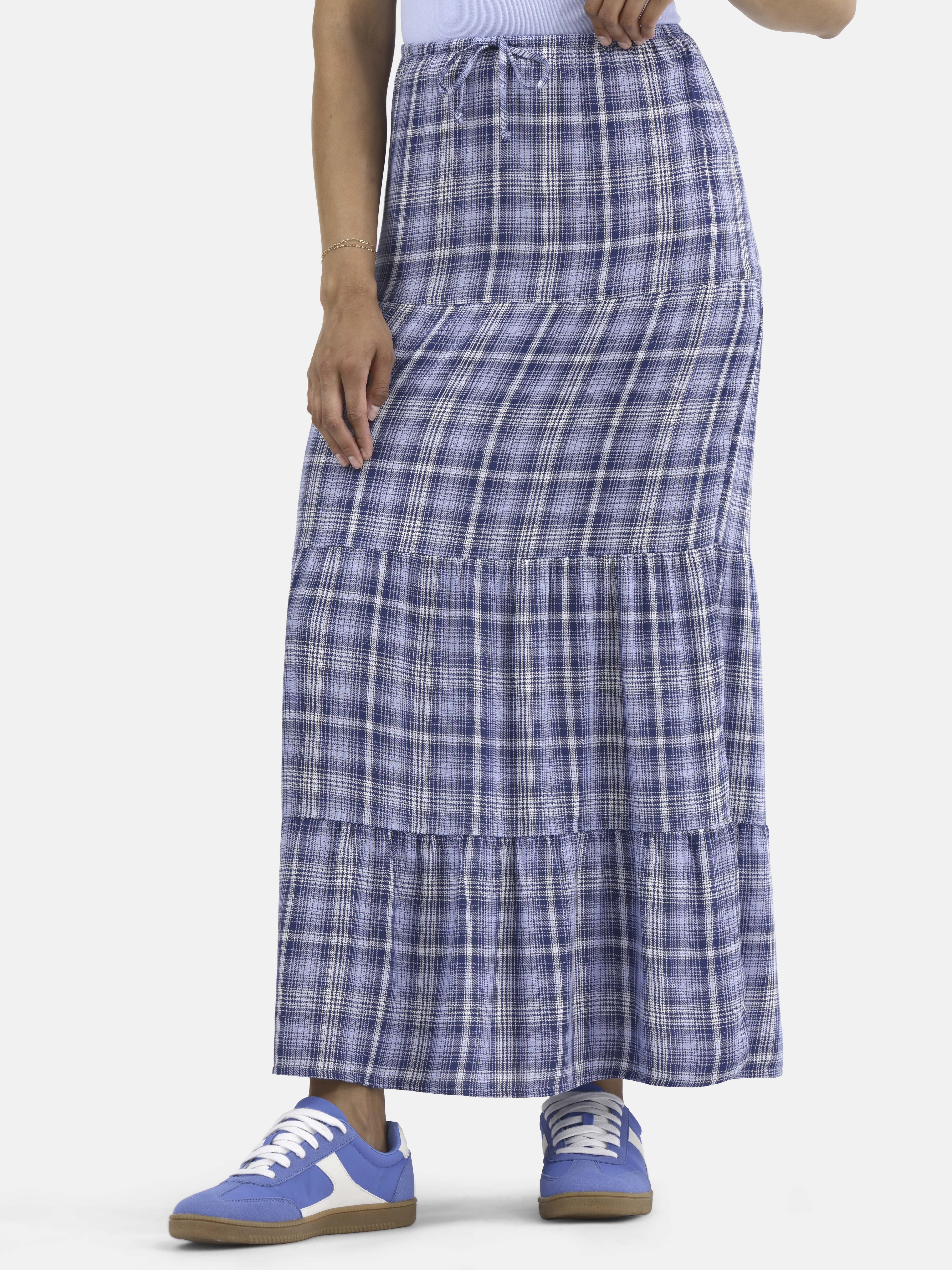Woven Plaid Tiered Maxi Skirt, Women's