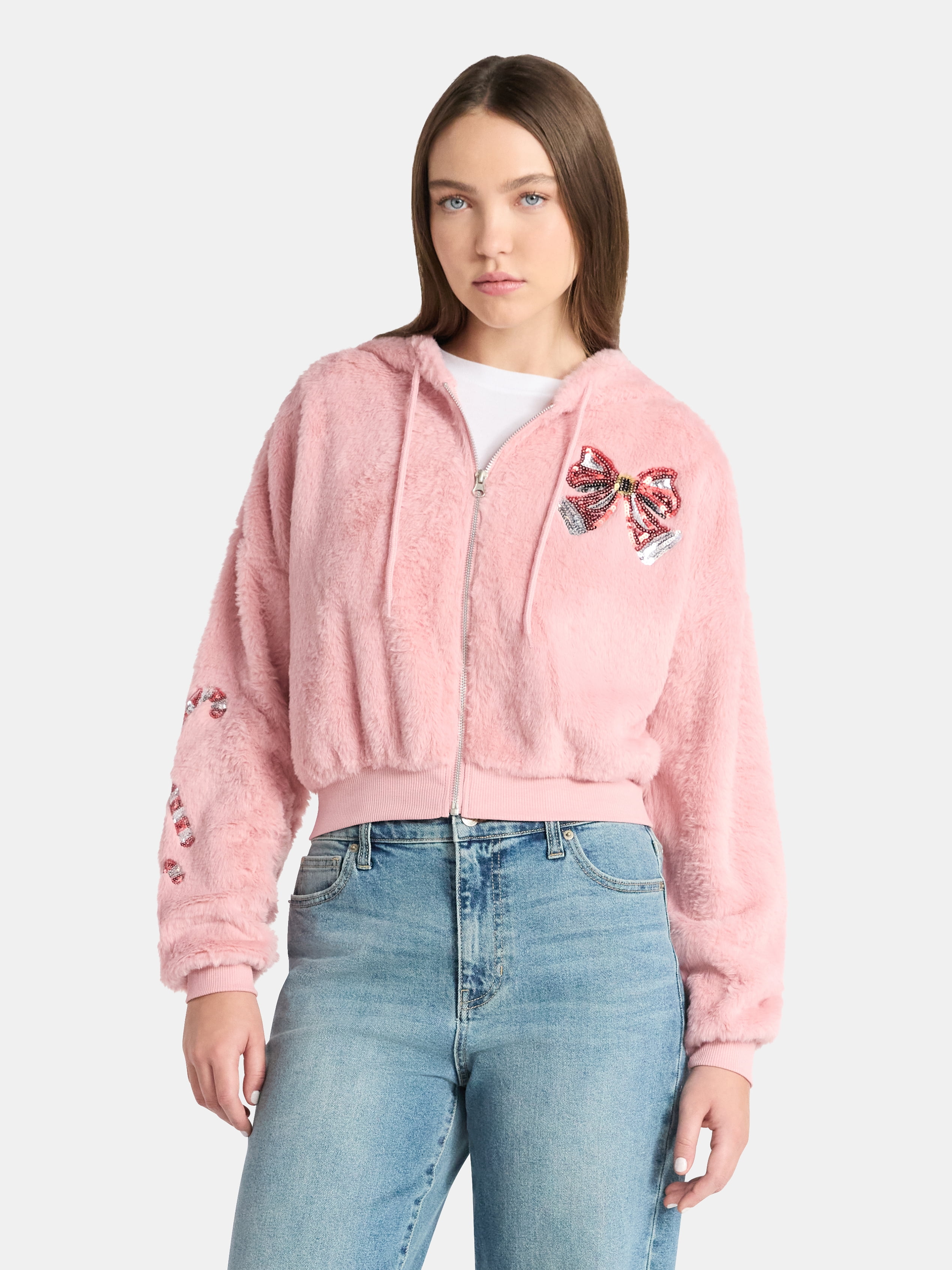 No Boundaries Christmas Plush Jacket, Women's & Women's Plus - Walmart.com