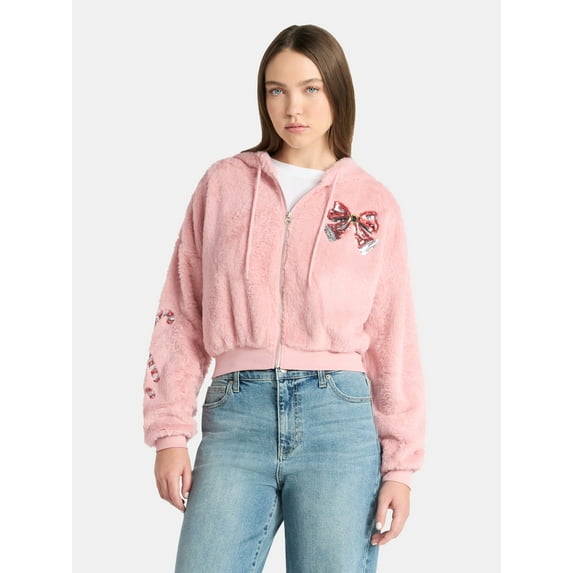 No Boundaries Christmas Plush Jacket, Women's & Women's Plus