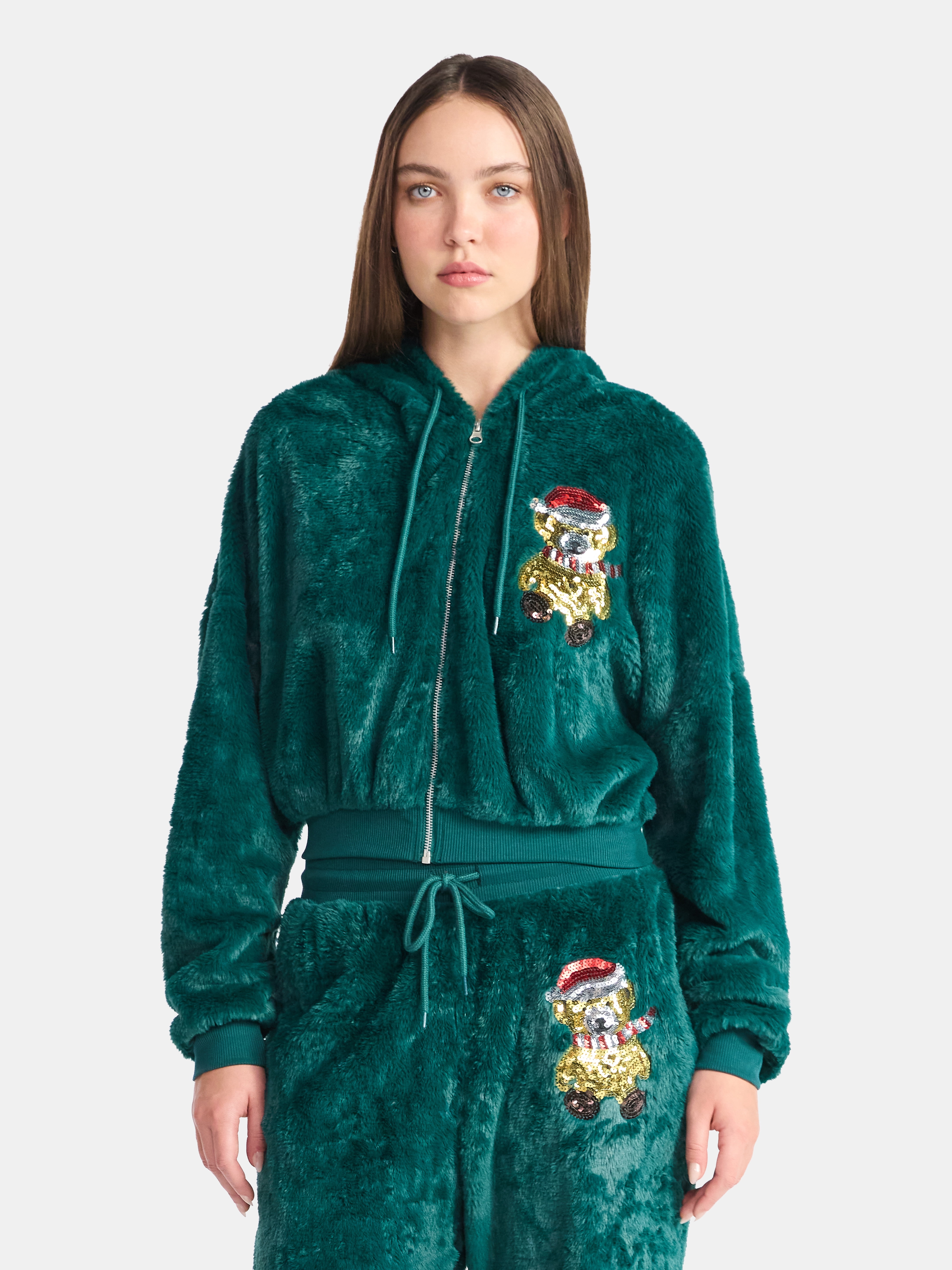 No Boundaries Christmas Plush Jacket, Women's & Women's Plus